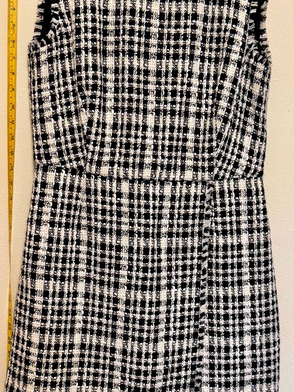 Ann Taylor Black & White Tweed Sheath Dress Fringe Trim Size 8